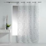 Rideau voilage � ?illets  petite fleur  140x240cm blanc & gris