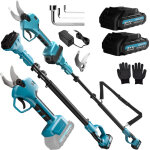 Rinoxar s�cateur �lectrique 2 en 1 avec perche t�lescopique 2m - coupe 40mm - 2 batteries 21v pour un ...