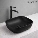 Riveo - vasque � poser rectangulaire noire 505 x 405 x 145 mm avec bonde noire