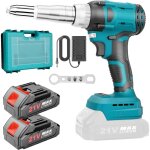 Riveteuse sans fil compatible avec makita 21v batterie, electrique pistolet � riveter avec 2 batteries, ...