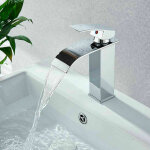 Robinet salle de bain cascade, design el�gant robinet lavabo, mitigeur en laiton, eau chaude et froide ...