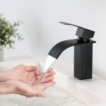 Robinet cascade pour lavabo, mitigeur cascade noir, robinet salle de bains en laiton monotrou sur plage, ...