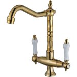 Robinet de cuisine dor� vintage pivotant � 360 � - mitigeur d'�vier � deux poign�es - mitigeur d'�vier ...