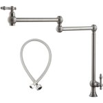 Robinet de cuisine � double poign�e en nickel bross�, montage sur plage, avec remplissage de casseroles ...