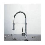 Robinet de cuisine mitigeur fini en chrome et muni d'une seule poignée (avec spray démontable) Robinet de cuisine mitigeur fini en chrome et muni d'une seule poignée (avec spray démontable)