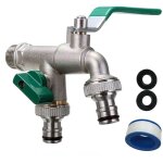 Robinet double sortie avec enrouleur de tuyau - raccords bsp 1 / 2 et 3 / 4 pouce - �tanche pour usage ...