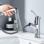 Robinet de lavabo en laiton avec douchette extractible, mitigeur salle de bains avec 2 modes d'coulement ...