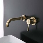 Robinet lavabo mural en laiton or bross� ? m�langeur � un levier avec vanne c�ramique ? installation ...