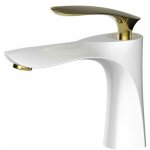 Robinet de lavabo de salle de bain au fini blanc mitigeur chrom� dor� lavabo � montage sur pont � robinet ...