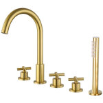 Robinet m�langeur bain - douche 5 trous sur plage dor� bross� - corbeau