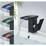 ? robinet mitigeur lavabo cascade noir led ? �coulement silencieux ? installation standard 3 / 8 ? m�tal ...