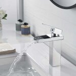 Robinet salle bain cascade chrom� mitigeur lavabo en laiton moderne carr� robinet lavabo bec large mitigeur ...