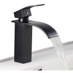 Robinet de salle de bain cascade � levier unique noir, mitigeur de lavabo carr� laiton, haut mitigeur ...