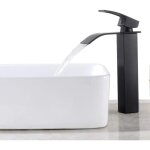 Robinet de salle de bain cascade � levier unique noir, mitigeur de lavabo carr� laiton, haut mitigeur ...