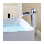 Robinet salle de bain cascade mitigeur de lavabo bec haut pour vasque robinet lavabo corps en acier inox ...