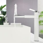 Robinet de salle de bain robinet lavabo salle de bain blanc 360 pivotant mitigeur �vier en laiton monotrou ...
