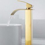 Robinet salle de bain lavabo haut cascade bec pour vasque, mitigeur eau froide et chau moderne carr� ...