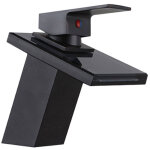 Ideko - robinet de salle de bain mitigeur lavabo sdb cascade laiton verre en noir