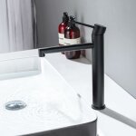 Robinet pour vasque � poser, mitigeur de vasque noir, robinettrie de lavabo haut salle de bains en acier ...