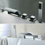 Gojoy - robinetterie de baignoire avec douchette  main cascade en laiton chrom 5 trous 1 / 2' robinet ...