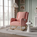 Rocking chair - 96x93x52 cm - velours teddy - structure en bois massif avec barre de stabilisation, coussin ...