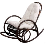Hhg - rocking - chair fauteuil  bascule 648, bois marron, coussin blanc