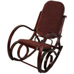 Rocking - chair, fauteuil  bascule m41, imitation noyer, tissu marron