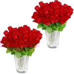 Roses artificielles, lot de 96, fleurs artificielles, avec tige et feuilles, cadeau, mariage, hauteur ...