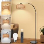 Lampadaire salon avec abat - jour rotin - variateur infini, élécommande / app / pédale, bras 360° & hauteur ... Lampadaire salon avec abat - jour rotin - variateur infini, élécommande / app / pédale, bras 360° & hauteur ...