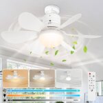 Ventilateur plafond avec lumiere, 6 pales blanches , dimmable, rversibles, silencieux, 3 vitesses, pour ...