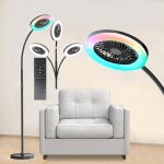 Ventilateur sur pied col de cygne avec lumire noir, 3 vitesses ventilateur, tlcommande&bouton, lumire ...