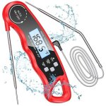 (rouge) thermom�tre de cuisine, thermom�tre de cuisson � lecture instantan�e avec sonde pliable de 102 ...