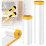 Rouleaux de film de masquage avec ruban adh�sif, film de protection transparent pour peinture, film anti ...