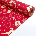 Rouleau de papier cadeau de no�l recyclable rouge 50 cm x 14 m pour cadeaux de f�te de no�l, anniversaire, ...