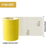 Rouleau de papier de verre 93 mm x 5 m, grain 180, pour bois, mtal, peinture, pltre, mastic, automobile, ...