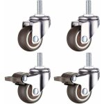 Roulettes pivotantes en caoutchouc, tige filet�e m8, 1, 5 po (2 pcs avec frein + 2 pcs sans frein)