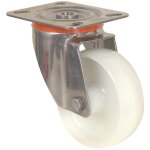 Roulette pivotante sur platine corps inox charges moyennes m�caninox. diam�tre 100 mm. charge 200 kg ...