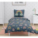 Parure de couette 2 pieces enfant coton 57 fils bleu 140x200 cm - rainbow
