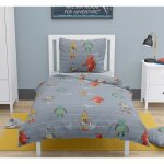 Parure de couette 2 pieces enfant coton 57 fils gris fonc 140x200 cm - vintage toy