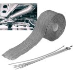 Ruban isolant thermique moto 5m, bande thermique echappement avec 6 collier de serrage inox, gris