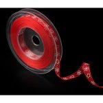Ruban satin flocon neige rouge 20 m x 1 cm, d�coration manuelle emballage no�l