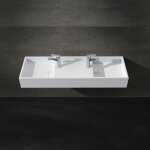 Rue du bain - lavabo double vasque suspendu rectangle solid surface 120cm - twins