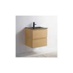 Meuble salle de bain chêne clair 60cm - vasque céramique noir mat - bali Meuble salle de bain chêne clair 60cm - vasque céramique noir mat - bali