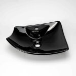 Vasque pour salle de bain avec plage de robinetterie céramique noir 49cm - feuille Vasque pour salle de bain avec plage de robinetterie céramique noir 49cm - feuille
