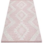 Tapis eco sizal boho moroc diamants 22312 franges - deux niveaux de molleton rose / cr�me, tapis en coton ...