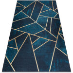 Tapis lavable andre 1173 mosa�que, g�om�trique antid�rapant - turquoise / or blue 120x170 cm