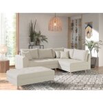 Lisa design - rune - canapé d'angle - avec pouf d'appoint - 4 places - style scandinave - droit - beige ... Lisa design - rune - canapé d'angle - avec pouf d'appoint - 4 places - style scandinave - droit - beige ...
