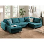 Lisa design - rune - canapé panoramique - 7 places - style scandinave - droit - bleu canard Lisa design - rune - canapé panoramique - 7 places - style scandinave - droit - bleu canard