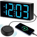 Rveil numrique avec vibration, alarme matinale extra forte, lumire led 7 pouces, rveil vibrant pour sourds ...