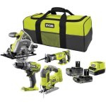 Ryobi - 4 outils : 1 perceuse - visseuse + scies (sauteuse, circulaire et sabre) + 2 batteries 4 ah et ...